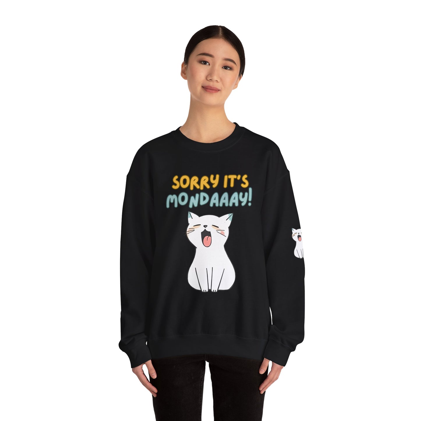 Funny Cat Sweatshirt - Cozy 'Sorry It's Monday' Crewneck for Cat Lovers - Cute and Comfortable Gift Idea