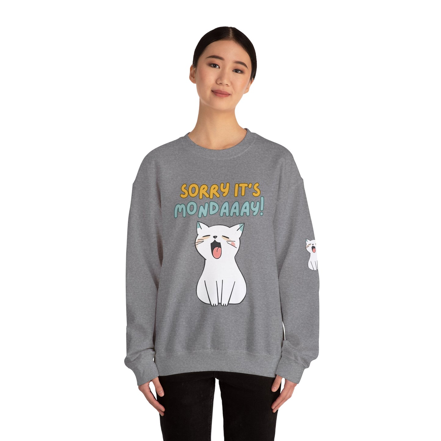 Funny Cat Sweatshirt - Cozy 'Sorry It's Monday' Crewneck for Cat Lovers - Cute and Comfortable Gift Idea