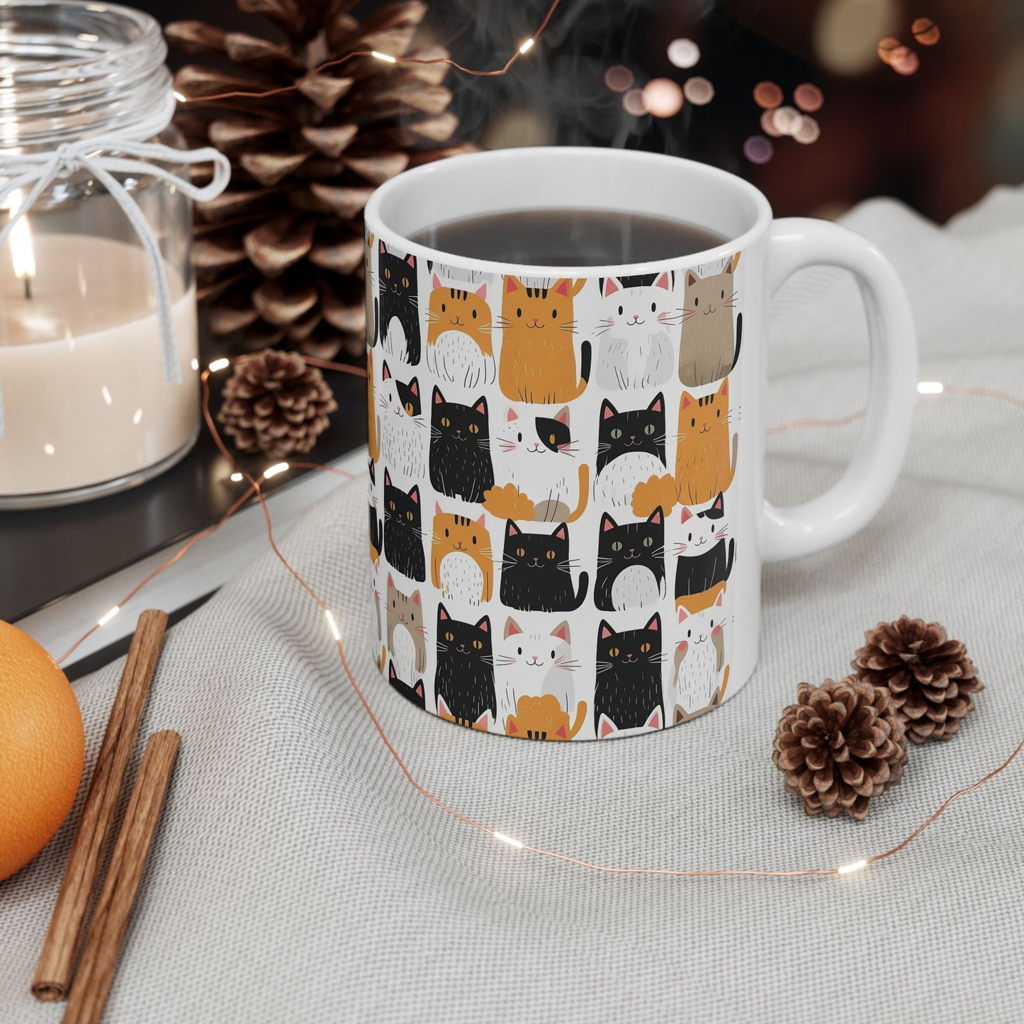 Adorable Cat Pattern Ceramic Mug - Perfect Gift for Cat Lovers