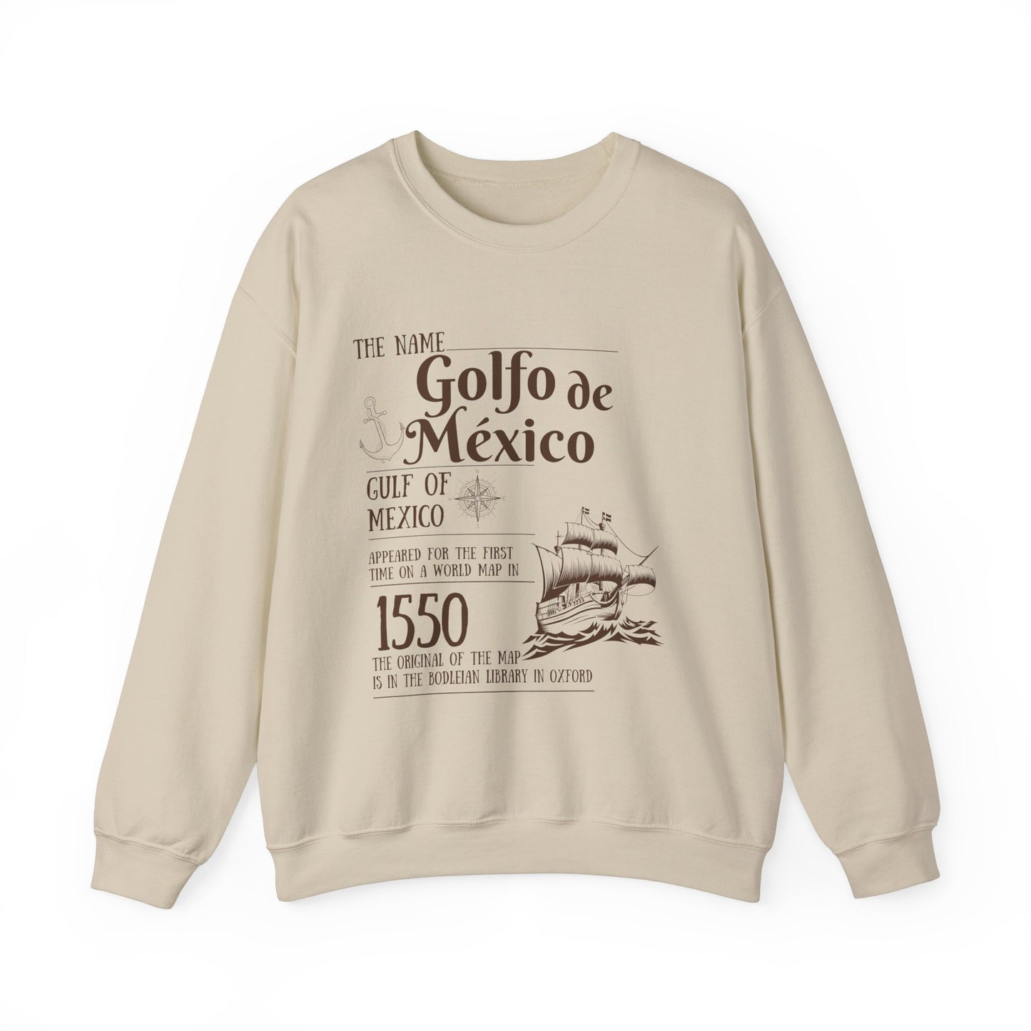 Historic Gulf of Mexico Crewneck Sweatshirt - 1550 Exploration Gift, golfo de mexico, gulf of mexico swearshirt , Gulf of Mexico Exploration Sweatshirt - History Gift