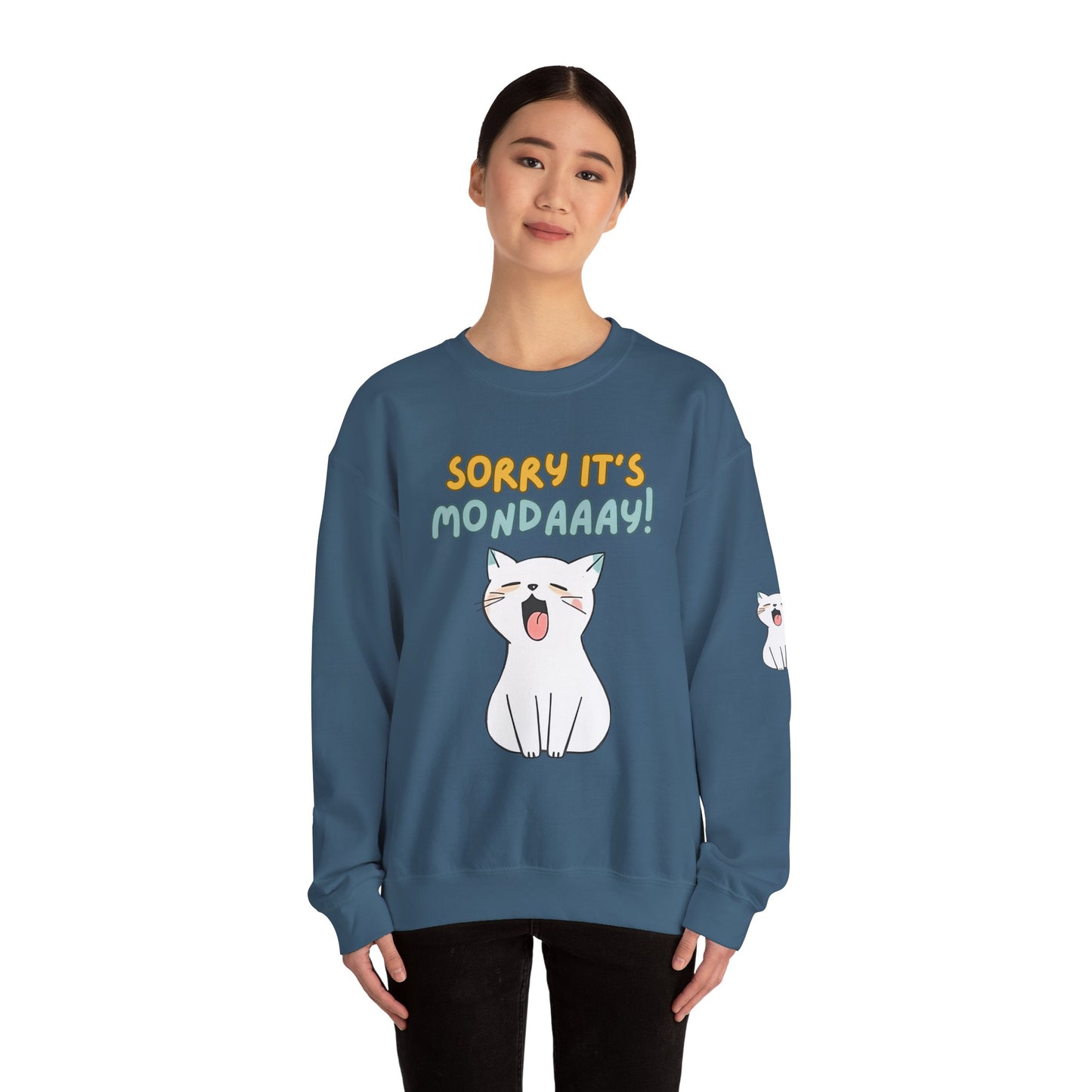 Funny Cat Sweatshirt - Cozy 'Sorry It's Monday' Crewneck for Cat Lovers - Cute and Comfortable Gift Idea