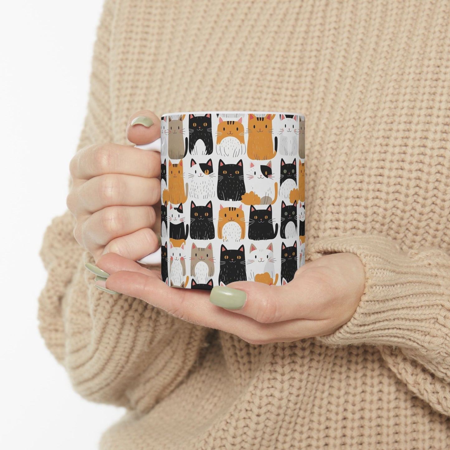 Adorable Cat Pattern Ceramic Mug - Perfect Gift for Cat Lovers