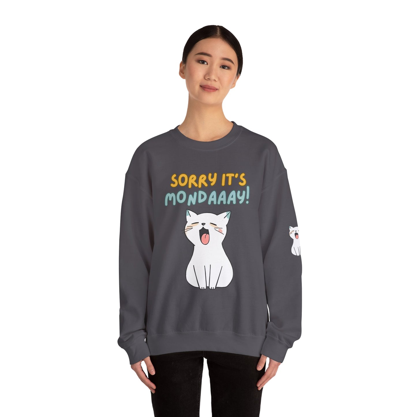 Funny Cat Sweatshirt - Cozy 'Sorry It's Monday' Crewneck for Cat Lovers - Cute and Comfortable Gift Idea